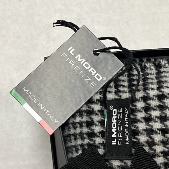 Il Moro Firenze Scarf Black Houndstooth Wool Fringe Made Italy Classic Preppy - Picture 5 of 10